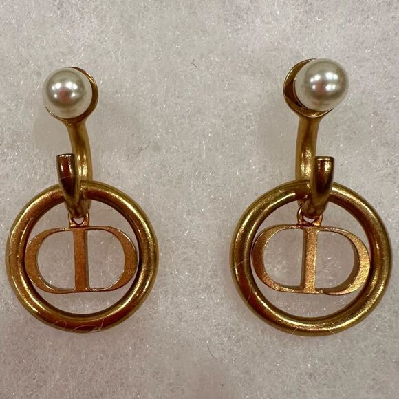 Christian Dior Pearl Stud Dangle CD Signature Earrings - Picture 4 of 5
